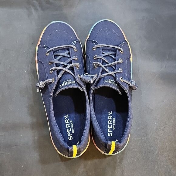 BRAND NEW SPERRY WOMEN'S ’s CREST VIBE FLORAL CORAL/NAVY PLATFORM SNEAKERS - Picture 5 of 16